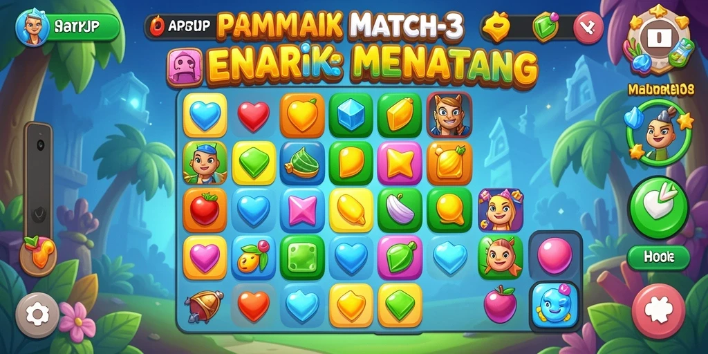 Tampilan menarik dari gameplay Match-3 di HARAPJP.