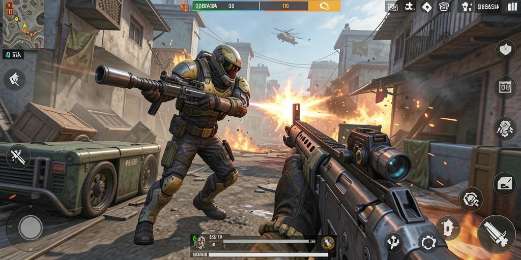 Screenshot gameplay QQ88ASIA menampilkan aksi seru dalam perang TPS.